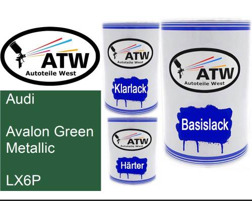 Audi, Avalon Green Metallic, LX6P: 500ml Lackdose + 500ml Klarlack + 250ml Härter - Set, von ATW Autoteile West.